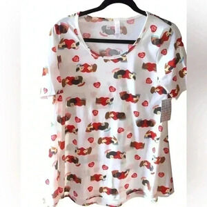 Lularoe‎ XS dog Perfect Tee NWT. White with red , and cute dog ❤️.